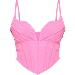 PrettyLittleThing Strappy Pleated Bust Corset Detail Crop Top - Pink