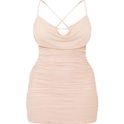 PrettyLittleThing Shape Cowl Bralet Detail Ruched Bodycon Dress - Stone