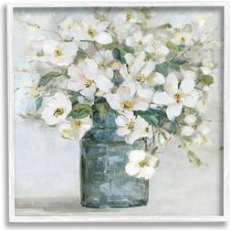 Stupell White Geranium Bouquet Blossoming Flower Arrangement Vase Painting White Framed Art