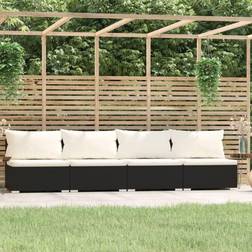 vidaXL 4-Seater Sofa with Cushions Black Poly Rattan 4 Places Canapé d'extérieur