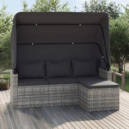 vidaXL Divano Giardino 3 Posti Tetto e Poggiapiedi Grigio Polyrattan Set da Lounge da Esterno