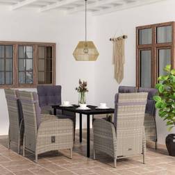vidaXL 7-tlg Garten-Essgruppe mit Kissen Grau und Schwarz Essgruppe, 1 Tisch einschl. 6 Stühle