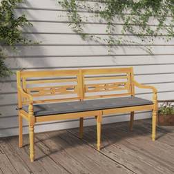 vidaXL Batavia-Bank mit Grauem Kissen 150 cm Massivholz Teak Gartenbank