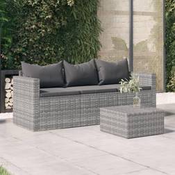 vidaXL Canapé jardin 3 places avec coussins Gris Résine tressée Gris Ensemble de Salon d'Extérieur