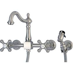 Kingston Brass Heritage 8-Inch Centerset Wall Mount Kitchen Faucet Brushed Nickel