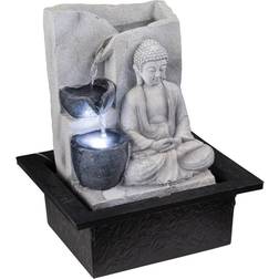 Globo Brunnen Mit Buddha Kunststoff Grau 1xLED