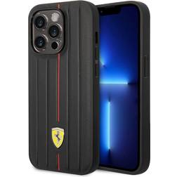 Ferrari iPhone 14 Pro Cover Embossed Stripes Rød