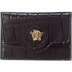 Versace La Medusa Croc-Embossed Leather Card Holder - Black