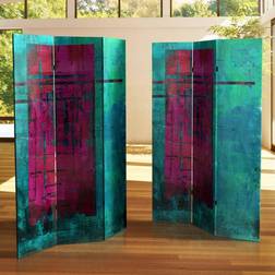 Oriental Furniture 71" Double Sided Turquoise/Magenta Room Divider