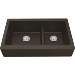 Karran Retrofit Farmhouse/Apron-Front Quartz Composite Double Offset Bowl Kitchen Sink