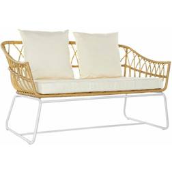 Dkd Home Decor Sofá Jardín Blanco Metal Ratán Sintético 132 x 58 x 80 cm Conjunto de Sala de Exterior