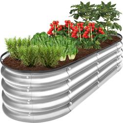 Best Choice Products 4x2x1ft Metal Raised Oval Garden Low Planter Box Vegetables, Flowers