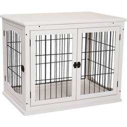 Pawhut Small Dog Crate Furniture Cage End Table with Two Sides Opening 81.3x66cm