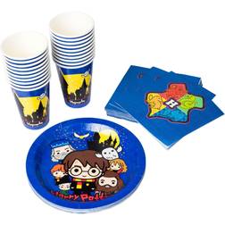 Silver Buffalo Harry Potter Chibi Friends 60-Piece Party Tableware Set Cups, Plates, Napkins