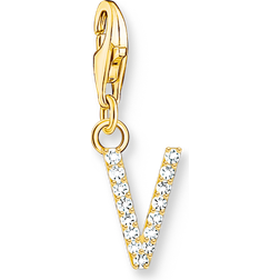 Thomas Sabo Charm-hängsmycke bokstaven V med vita stenar guldpläterad