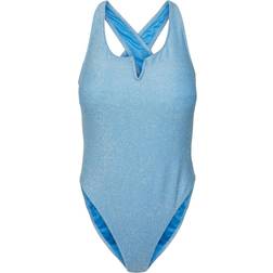 Pieces Cross Back Detail Swimsuit - Blue Glitter