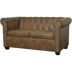 vidaXL Chesterfield 2-Personers Brun Kunstlæder Sofa 3 personers