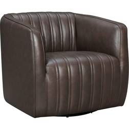 Benjara Leather Swivel Barrel Lounge Chair