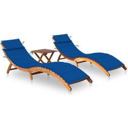 vidaXL Lot de 2 Chaises Longues Avec Transat de Terrasse Patio Extérieur Acacia Solide