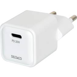 Deltaco 20W verkkovirtalaturi, USB-C PD, valkoinen