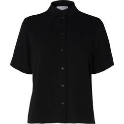 Selected Linen Blend Short Sleeved Shirt - Black