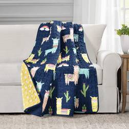 Lush Decor Southwest Llama Cactus Reversible Throw Blanket Navy & Yellow