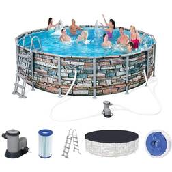 Bestway Ensemble de Piscine Power Steel Piscine Hors Sol Jardin Arrière-cour Extérieur Pompe de Filtration Echelle de Piscine 488x122 cm