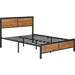 Homcom Double Frame Steel Bed Base Rustic Brown 145x190cm