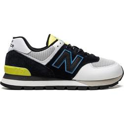 New Balance Mens 574 Rugged Mens Running Shoes Black/White/Lime