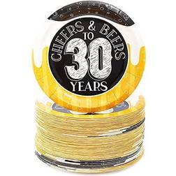 Sparkle and Bash 80-Pack Cheers & Beers to 30 Years Birthday Party Paper Plates 7" for Cake Dessert Multi