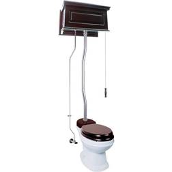 Renovators Supply High Tank Toilet Dark Oak Finish Wooden Raised Tank Round Top Entry White Bowl and Z Pipes White