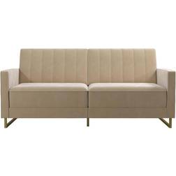 Novogratz Skylar Coil Futon Ivory Velvet Sofa 77" 3 Seater