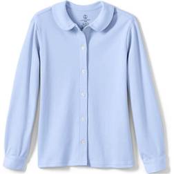 Lands' End Uniform Girls Long Sleeve Button Front Knit Peter Pan Blue Kids