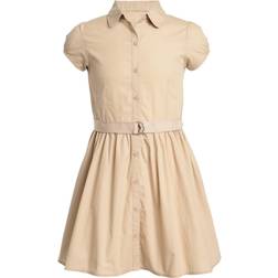 Nautica Girl's Belted Short Sleeve Shirt Dress - Khaki