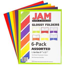 Jam Paper Laminated Two Pocket Glossy School Folders 6 Pack