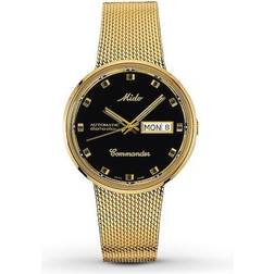 Mido Commander 37MM SS Black Dial Gold Mesh Watch