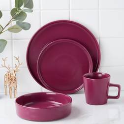 STONE LAIN Cleo Stoneware 32-piece Round Dinnerware Magenta Service For 8 Coupe Dinner Set 16pcs