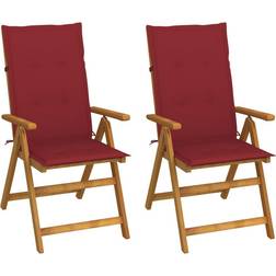 vidaXL Sedie da Giardino Reclinabili 2 pz Con Cuscini Massello Acacia - Rosso