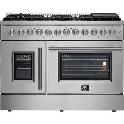 Forno Galiano French Door Double Oven Dual Fuel Range Burners Gray, Silver, White, Stainless Steel