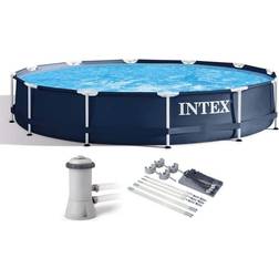 Intex 28211ST 12' x 30" Frame Round Above Ground Swimming Pool Kit with Canopy Blue