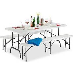 Relaxdays Set Chiosco Tavolo Panche Ribaltabili 3 Pezzi Arredo Giardino 74 x 180 x 74, 5 cm