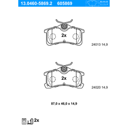 ATE Bremsbelagsatz, Scheibenbremse Hinterachse 13.0460-5869.2