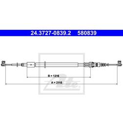 ATE 24.3727-0839.2 Câble De Frein 2115 Peugeot 307 Break 307 SW Citroën C4 I 3/5 Portes