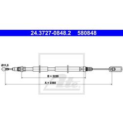 ATE 24.3727-0848.2 Câble De Frein 2360 Peugeot 807 MPV Citroín: C8 II, Lancia: Phedra