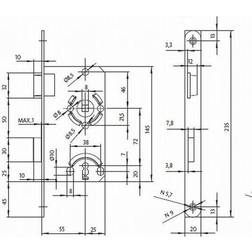 Einsteckschloss 0215, BB72/8, D55, rund, NiSi, DR, FRKS