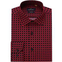 Azaro Uomo Men's Checked Slim Fit Dress Shirt Burgundy Burgundy