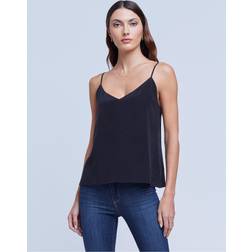 L'agence Jane V-Neck Spaghetti-Strap Silk Tank BLACK