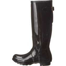 Hunter Tall Back Regolabile Gloss Womens Wide Fit Wellingtons Nero