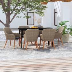 vidaXL 7-tlg Garten-Essgruppe mit Kissen Braun Essgruppe, 1 Tisch einschl. 6 Stühle