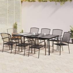 vidaXL 9 Piece Garden Anthracite Steel Patio Dining Set, 1 Table incl. 8 Chairs